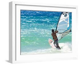 Big Jump Windsurfing in High Levante Winds in the Strait of Gibraltar, Valdevaqueros, Tarifa, Andal-Giles Bracher-Framed Photographic Print