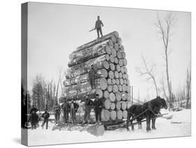 Big Load of Logs on a Horse Drawn Sled in Michigan, Ca. 1899-null-Stretched Canvas