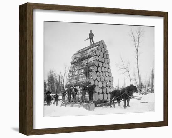 Big Load of Logs on a Horse Drawn Sled in Michigan, Ca. 1899-null-Framed Photo