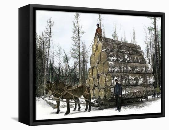 Big Load of Logs on a Skidder in Michigan, c.1880-null-Framed Stretched Canvas