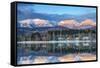 Big Mountain Reflects in Whitefish Lake, Whitefish, Montana, Usa-Chuck Haney-Framed Stretched Canvas