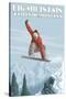 Big Mountain - Whitefish, Montana - Snowboarder Jumping-Lantern Press-Stretched Canvas