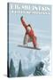 Big Mountain - Whitefish, Montana - Snowboarder Jumping-Lantern Press-Stretched Canvas