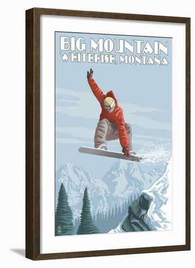 Big Mountain - Whitefish, Montana - Snowboarder Jumping-Lantern Press-Framed Art Print