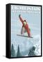 Big Mountain - Whitefish, Montana - Snowboarder Jumping-Lantern Press-Framed Stretched Canvas