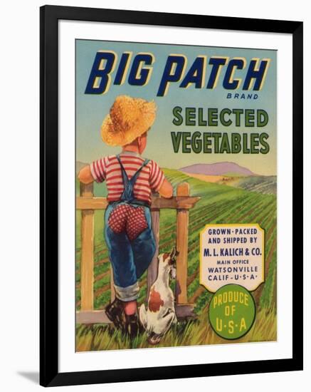 Big Patch Vegetable Label - Watsonville, CA-Lantern Press-Framed Art Print