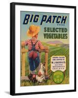 Big Patch Vegetable Label - Watsonville, CA-Lantern Press-Framed Art Print