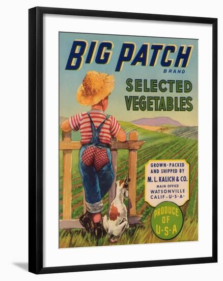 Big Patch Vegetable Label - Watsonville, CA-Lantern Press-Framed Art Print