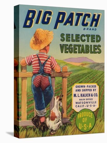 Big Patch Vegetable Label - Watsonville, CA-Lantern Press-Stretched Canvas