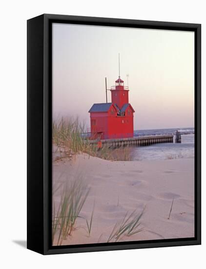 Big Red Holland Lighthouse, Holland, Ottowa County, Michigan, USA-Brent Bergherm-Framed Stretched Canvas