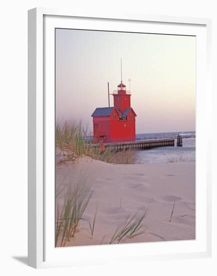 Big Red Holland Lighthouse, Holland, Ottowa County, Michigan, USA-Brent Bergherm-Framed Premium Photographic Print