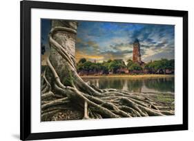 Big Root of Banyan Tree Land Scape of Ancient and Old Pagoda in History Temple of Ayuthaya World He-khunaspix-Framed Photographic Print