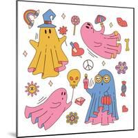 Big Set of 70S Halloween Psychedelic Ghosts Characters. Retro Groovy Graphic Clipart Elements in Hi-Svetlana Shamshurina-Mounted Photographic Print