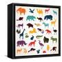 Big Set of African and European Animals Silhouettes in Cartoon Style-baldyrgan-Framed Stretched Canvas