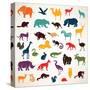 Big Set of African and European Animals Silhouettes in Cartoon Style-baldyrgan-Stretched Canvas