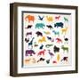 Big Set of African and European Animals Silhouettes in Cartoon Style-baldyrgan-Framed Art Print