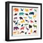 Big Set of African and European Animals Silhouettes in Cartoon Style-baldyrgan-Framed Art Print
