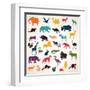 Big Set of African and European Animals Silhouettes in Cartoon Style-baldyrgan-Framed Art Print