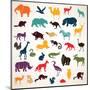 Big Set of African and European Animals Silhouettes in Cartoon Style-baldyrgan-Mounted Art Print