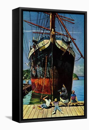 "Big Ship at Dock", November 5, 1955-John Falter-Framed Stretched Canvas