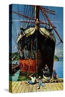 "Big Ship at Dock", November 5, 1955-John Falter-Stretched Canvas