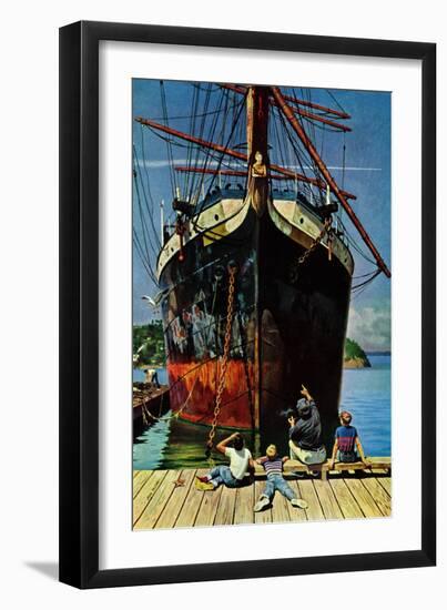 "Big Ship at Dock", November 5, 1955-John Falter-Framed Giclee Print