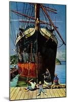 "Big Ship at Dock", November 5, 1955-John Falter-Mounted Giclee Print