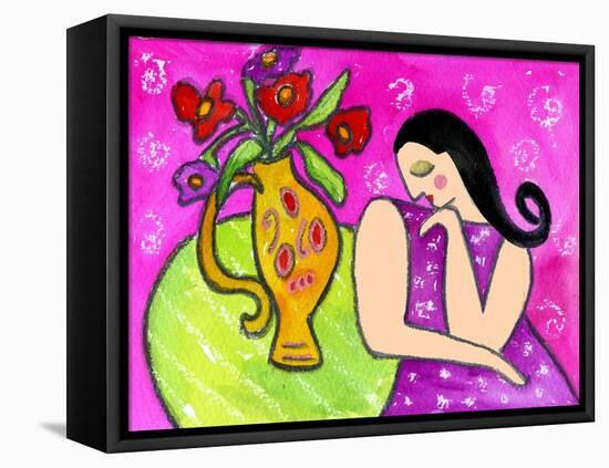 Big Shy Diva and Flower Vase-Wyanne-Framed Stretched Canvas