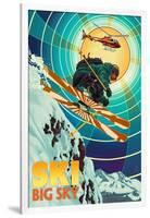 Big Sky, Montana - Heli-Skiing-Lantern Press-Framed Art Print