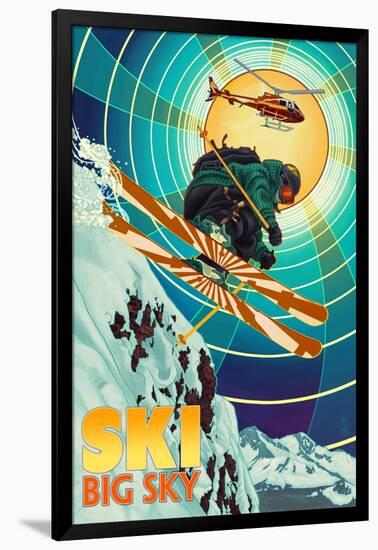 Big Sky, Montana - Heli-Skiing-Lantern Press-Framed Art Print