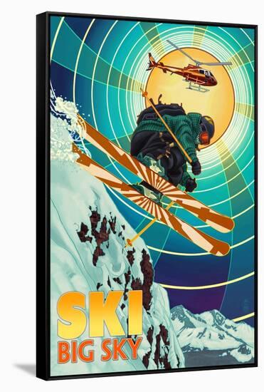 Big Sky, Montana - Heli-Skiing-Lantern Press-Framed Stretched Canvas