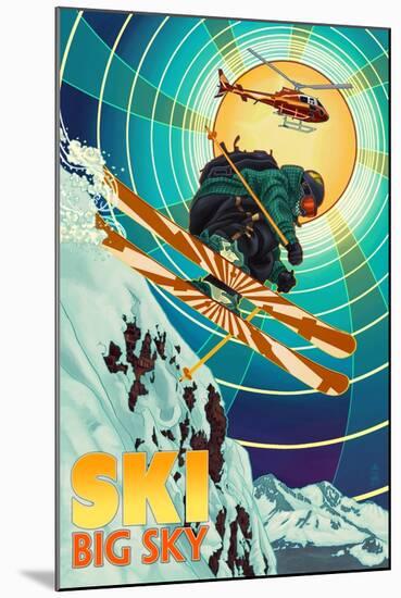 Big Sky, Montana - Heli-Skiing-Lantern Press-Mounted Art Print