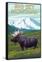 Big Sky, Montana - Moose and Mountain-Lantern Press-Framed Stretched Canvas