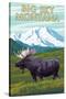 Big Sky, Montana - Moose and Mountain-Lantern Press-Stretched Canvas