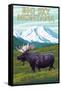 Big Sky, Montana - Moose and Mountain-Lantern Press-Framed Stretched Canvas