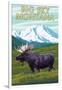 Big Sky, Montana - Moose and Mountain-Lantern Press-Framed Art Print