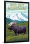 Big Sky, Montana - Moose and Mountain-Lantern Press-Framed Art Print