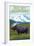 Big Sky, Montana - Moose and Mountain-Lantern Press-Framed Art Print