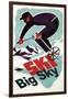 Big Sky, Montana - Retro Skier-Lantern Press-Framed Art Print