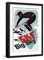 Big Sky, Montana - Retro Skier-Lantern Press-Framed Art Print