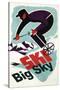 Big Sky, Montana - Retro Skier-Lantern Press-Stretched Canvas