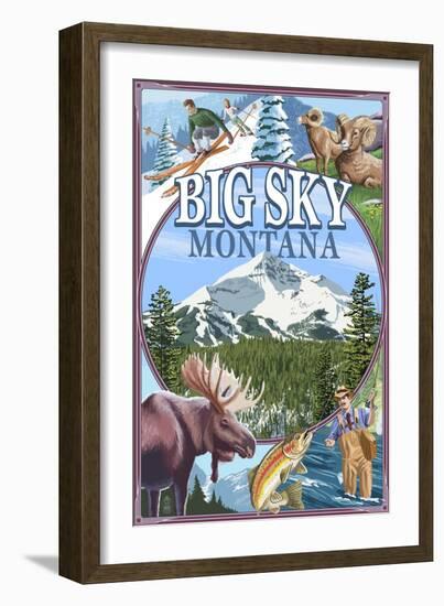 Big Sky, Montana - Scenes-Lantern Press-Framed Art Print