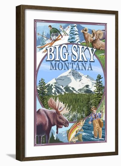 Big Sky, Montana - Scenes-Lantern Press-Framed Art Print