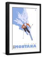 Big Sky, Montana, Skier Stylized-Lantern Press-Framed Art Print