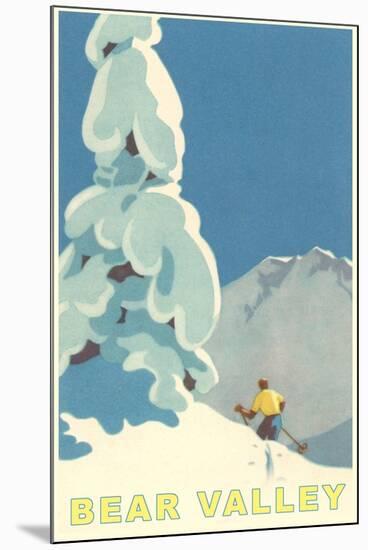 Big Snowy Pine Tree and Skier, Bear Valley-null-Mounted Art Print