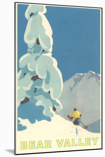 Big Snowy Pine Tree and Skier, Bear Valley-null-Mounted Art Print