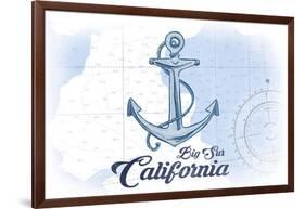 Big Sur, California - Anchor - Blue - Coastal Icon-Lantern Press-Framed Art Print