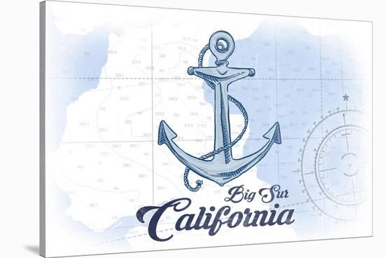 Big Sur, California - Anchor - Blue - Coastal Icon-Lantern Press-Stretched Canvas