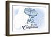 Big Sur, California - Beach Chair and Umbrella - Blue - Coastal Icon-Lantern Press-Framed Art Print