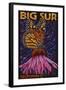 Big Sur, California - Butterfly and Flower-Lantern Press-Framed Art Print